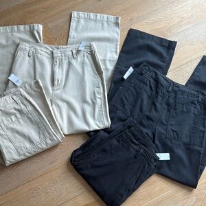 NWT $80 Mid Rise Twill Wide Leg khaki pants Sz 2 BLACK or TAN jeans trousers